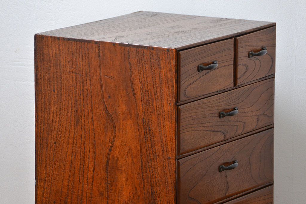 アンティーク家具　アンティーク 古い木のシンプルな6杯小引き出し(ドロワー、チェスト)