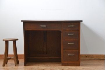 アンティーク家具　古いナラ材の上質なカウンター式 アンティーク片袖机(テーブル、デスク、在宅ワーク、在宅用、レジ台)