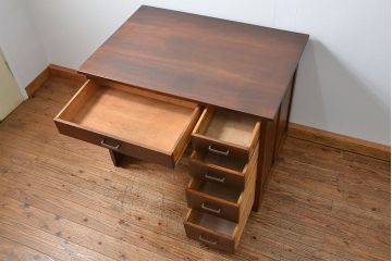 アンティーク家具　古いナラ材の上質なカウンター式 アンティーク片袖机(テーブル、デスク、在宅ワーク、在宅用、レジ台)