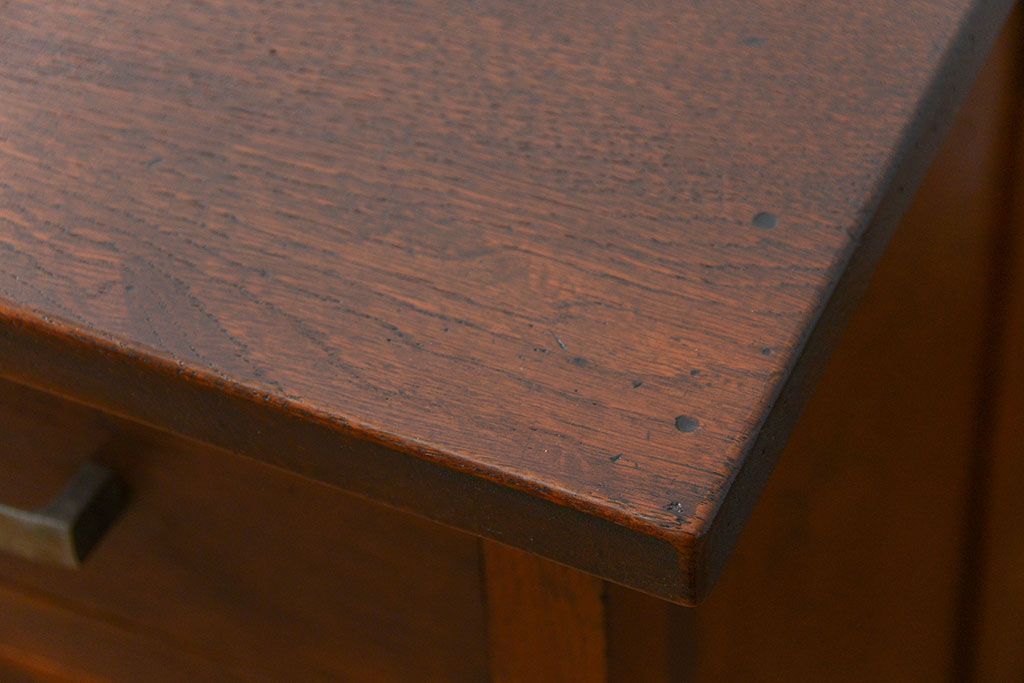 アンティーク家具　古いナラ材の上質なカウンター式 アンティーク片袖机(テーブル、デスク、在宅ワーク、在宅用、レジ台)