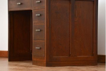 アンティーク家具　古いナラ材の上質なカウンター式 アンティーク片袖机(テーブル、デスク、在宅ワーク、在宅用、レジ台)