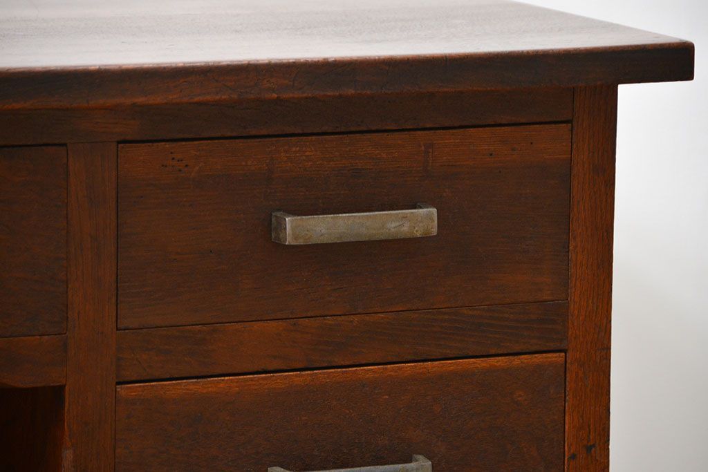 アンティーク家具　古いナラ材の上質なカウンター式 アンティーク片袖机(テーブル、デスク、在宅ワーク、在宅用、レジ台)