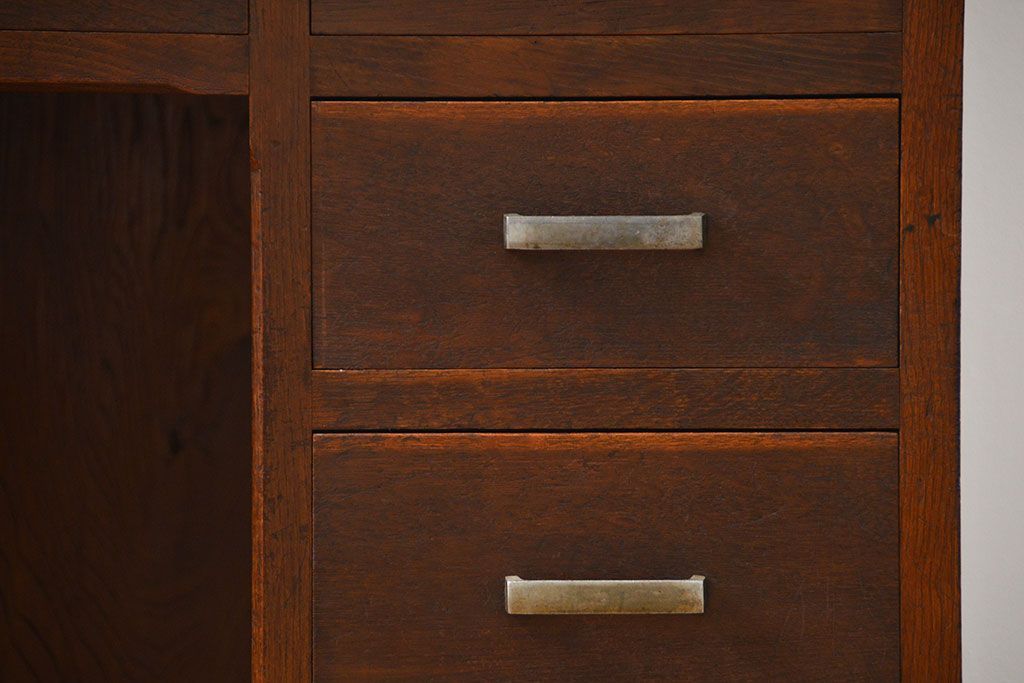 アンティーク家具　古いナラ材の上質なカウンター式 アンティーク片袖机(テーブル、デスク、在宅ワーク、在宅用、レジ台)