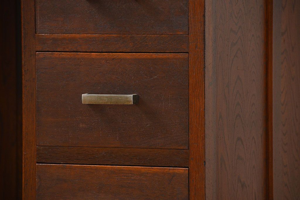 アンティーク家具　古いナラ材の上質なカウンター式 アンティーク片袖机(テーブル、デスク、在宅ワーク、在宅用、レジ台)