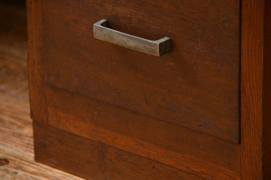 アンティーク家具　古いナラ材の上質なカウンター式 アンティーク片袖机(テーブル、デスク、在宅ワーク、在宅用、レジ台)