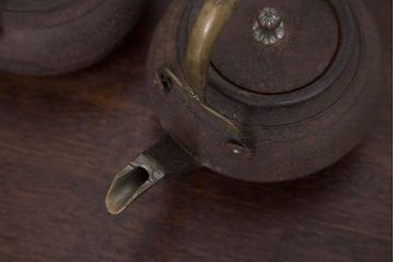アンティーク雑貨　古民具・骨董 真鍮取っ手の時代銚子 一対(鉄瓶)