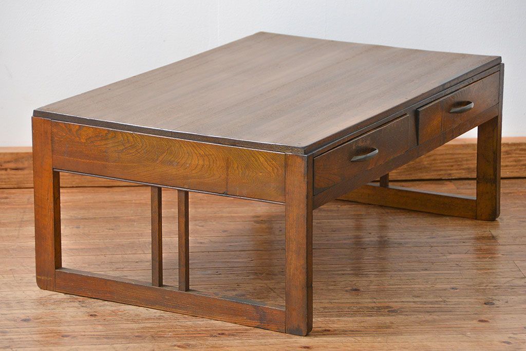 レトロ家具　昭和レトロ 古い木の使い込まれた文机(テーブル、デスク、在宅ワーク、在宅用)