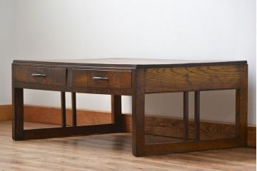 レトロ家具　昭和レトロ 古い木の使い込まれた文机(テーブル、デスク、在宅ワーク、在宅用)