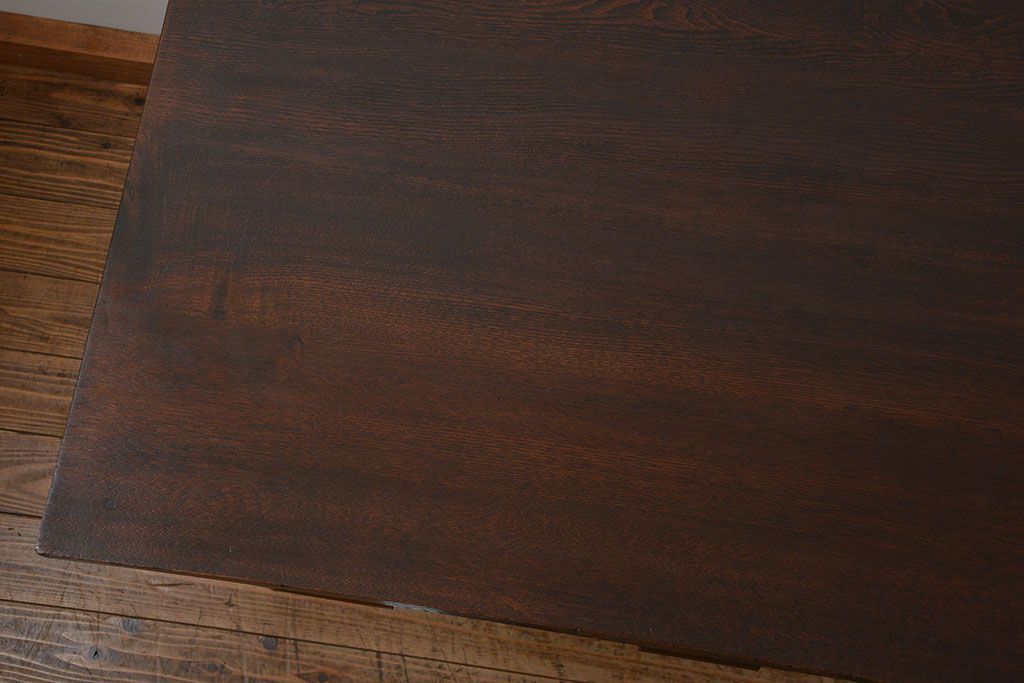 アンティーク家具　アンティーク タモ材とブナ材のシックな片袖机(テーブル、デスク、在宅ワーク、在宅用)