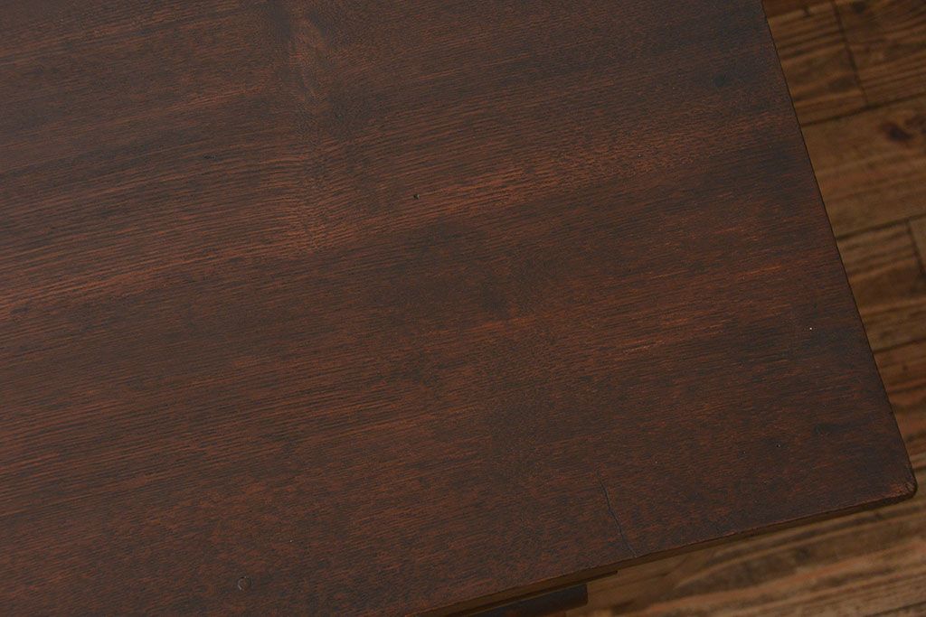 アンティーク家具　アンティーク タモ材とブナ材のシックな片袖机(テーブル、デスク、在宅ワーク、在宅用)