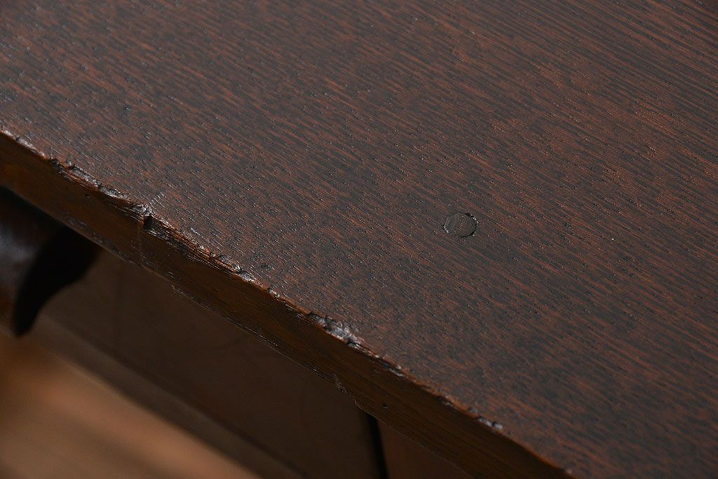 アンティーク家具　アンティーク タモ材とブナ材のシックな片袖机(テーブル、デスク、在宅ワーク、在宅用)