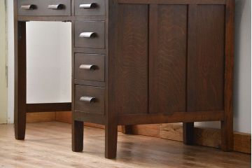 アンティーク家具　アンティーク タモ材とブナ材のシックな片袖机(テーブル、デスク、在宅ワーク、在宅用)