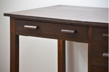 アンティーク家具　アンティーク タモ材とブナ材のシックな片袖机(テーブル、デスク、在宅ワーク、在宅用)