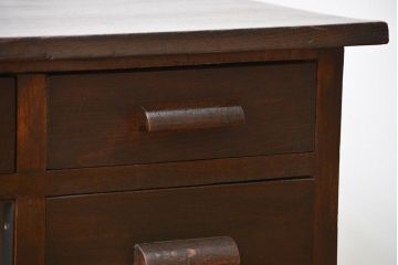 アンティーク家具　アンティーク タモ材とブナ材のシックな片袖机(テーブル、デスク、在宅ワーク、在宅用)