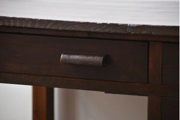 アンティーク家具　アンティーク タモ材とブナ材のシックな片袖机(テーブル、デスク、在宅ワーク、在宅用)