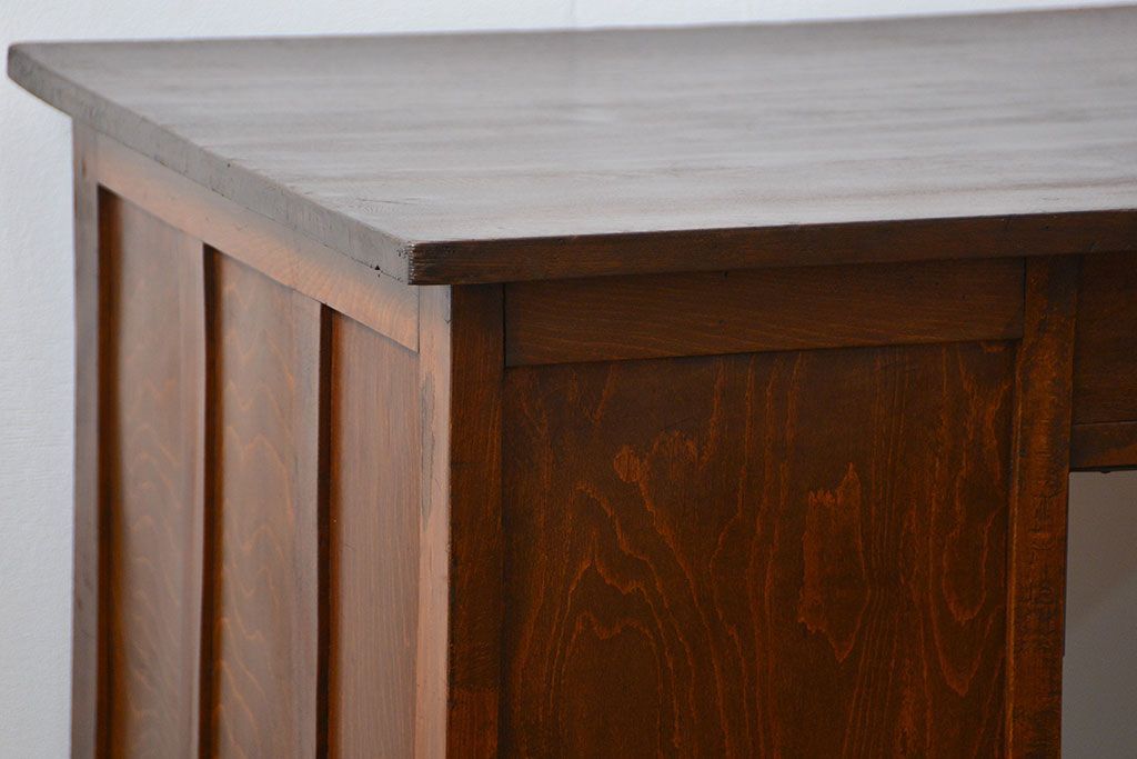 アンティーク家具　アンティーク タモ材とブナ材のシックな片袖机(テーブル、デスク、在宅ワーク、在宅用)