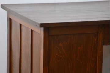 アンティーク家具　アンティーク タモ材とブナ材のシックな片袖机(テーブル、デスク、在宅ワーク、在宅用)