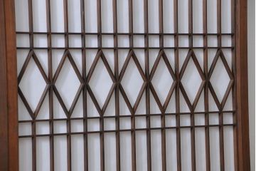 大正ロマン 珍品 菱形模様のガラス障子戸2枚セット(ガラス戸、和風建具)