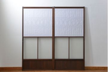 大正ロマン 珍品 菱形模様のガラス障子戸2枚セット(ガラス戸、和風建具)