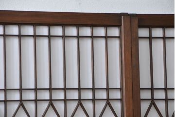 大正ロマン 珍品 菱形模様のガラス障子戸3枚セット(ガラス戸、和風建具)