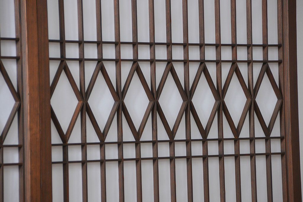 大正ロマン 珍品 菱形模様のガラス障子戸3枚セット(ガラス戸、和風建具)