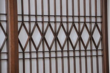 大正ロマン 珍品 菱形模様のガラス障子戸3枚セット(ガラス戸、和風建具)