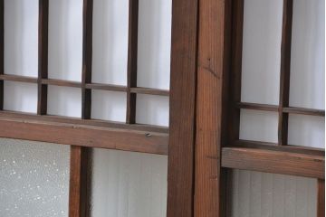 大正ロマン 珍品 菱形模様のガラス障子戸3枚セット(ガラス戸、和風建具)