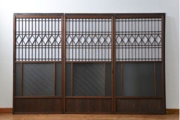 大正ロマン 珍品 菱形模様のガラス障子戸3枚セット(ガラス戸、和風建具)