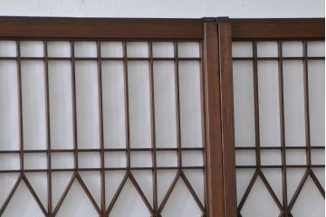 大正ロマン 珍品 菱形模様のガラス障子戸4枚セット(ガラス戸、和風建具)