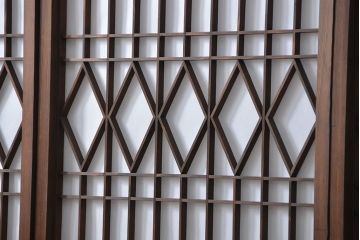 大正ロマン 珍品 菱形模様のガラス障子戸4枚セット(ガラス戸、和風建具)