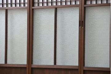 大正ロマン 珍品 菱形模様のガラス障子戸4枚セット(ガラス戸、和風建具)