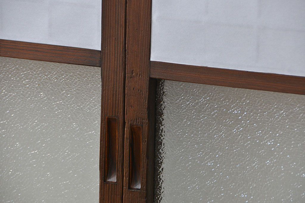 大正ロマン 珍品 菱形模様のガラス障子戸4枚セット(ガラス戸、和風建具)