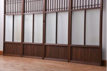 大正ロマン 珍品 菱形模様のガラス障子戸4枚セット(2) (ガラス戸、和風建具)