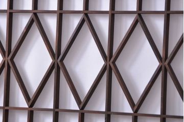 大正ロマン 珍品 菱形模様のガラス障子戸4枚セット(2) (ガラス戸、和風建具)