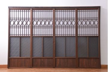 大正ロマン 珍品 菱形模様のガラス障子戸4枚セット(2) (ガラス戸、和風建具)