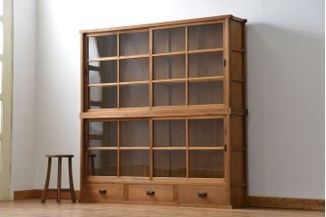 アンティーク家具 アンティーク 古い木味の繊細な薄型収納棚(ガラスケース、飾り棚、戸棚)