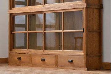 アンティーク家具 アンティーク 古い木味の繊細な薄型収納棚(ガラスケース、飾り棚、戸棚)