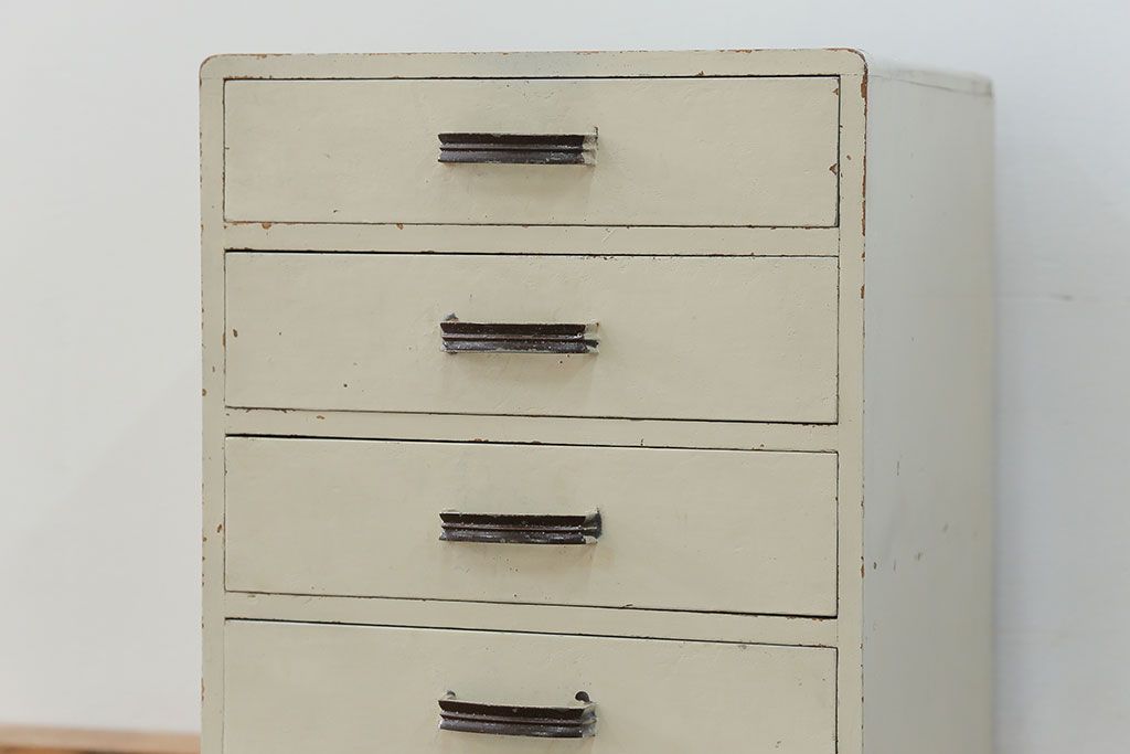 レトロ家具　昭和レトロ ペンキのはげた五段小引き出し