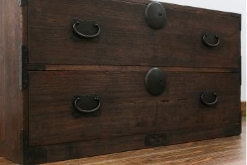 アンティーク家具　古民具・骨董 前面桐材の時代箪笥ローボード(桐箪笥、桐たんす)