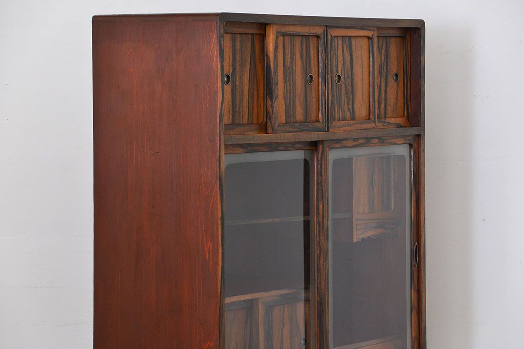 アンティーク家具　古民具・骨董 前面黒柿無垢材 二段重ね 高級茶箪笥(水屋箪笥)