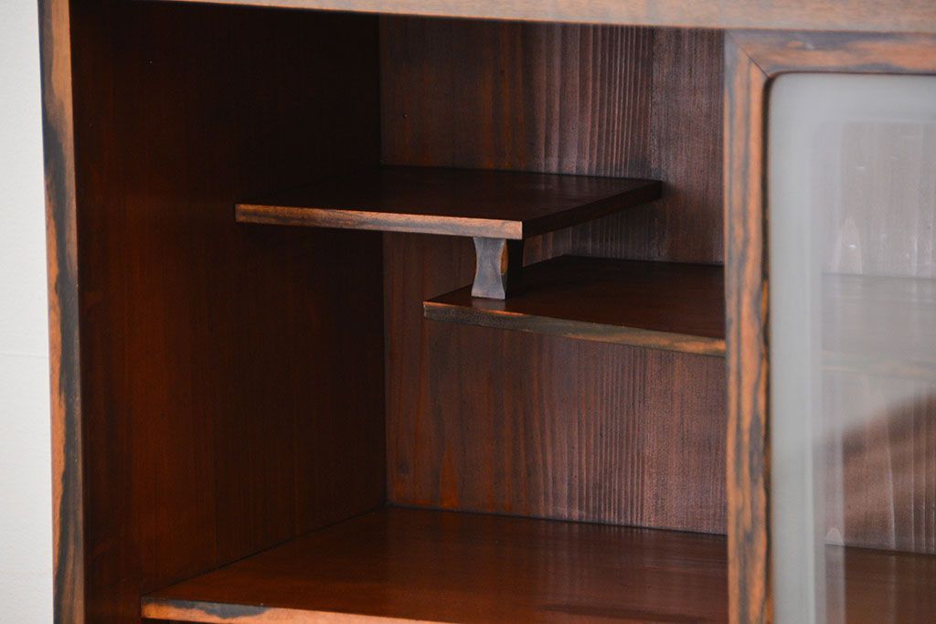 アンティーク家具　古民具・骨董 前面黒柿無垢材 二段重ね 高級茶箪笥(水屋箪笥)