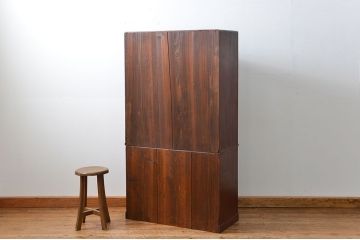 アンティーク家具　古民具・骨董 前面黒柿無垢材 二段重ね 高級茶箪笥(水屋箪笥)