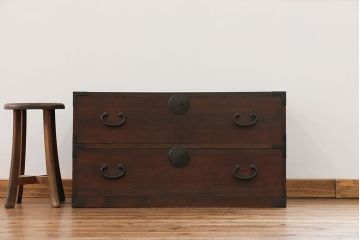 アンティーク家具　古民具・骨董 丸金具の時代箪笥ローボード(1)(ローチェスト)