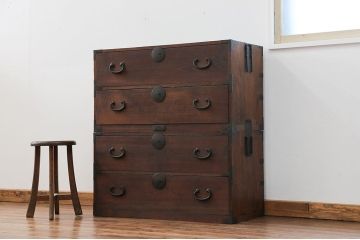 アンティーク家具　古民具・骨董 丸金具の時代箪笥ローボード(1)(ローチェスト)