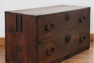 アンティーク家具　古民具・骨董 丸金具の時代箪笥ローボード(2)(ローチェスト)