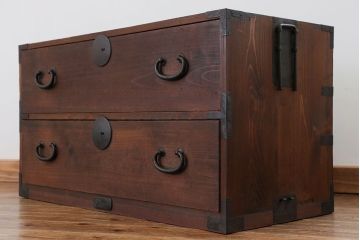アンティーク家具　古民具・骨董 丸金具の時代箪笥ローボード(2)(ローチェスト)