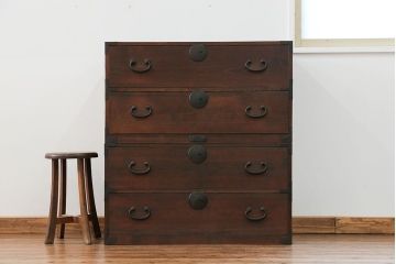 アンティーク家具　古民具・骨董 丸金具の時代箪笥ローボード(2)(ローチェスト)