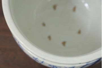 アンティーク雑貨　アンティーク 花鳥の図 染付 水鉢(手水鉢、水甕)
