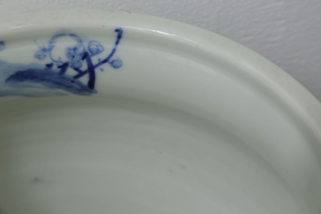 アンティーク雑貨　アンティーク 花鳥の図 染付 水鉢(手水鉢、水甕)