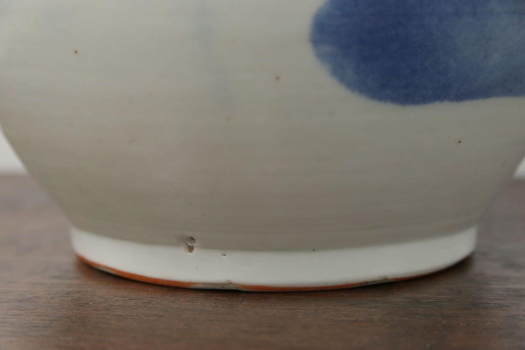 アンティーク雑貨　アンティーク 花鳥の図 染付 水鉢(手水鉢、水甕)